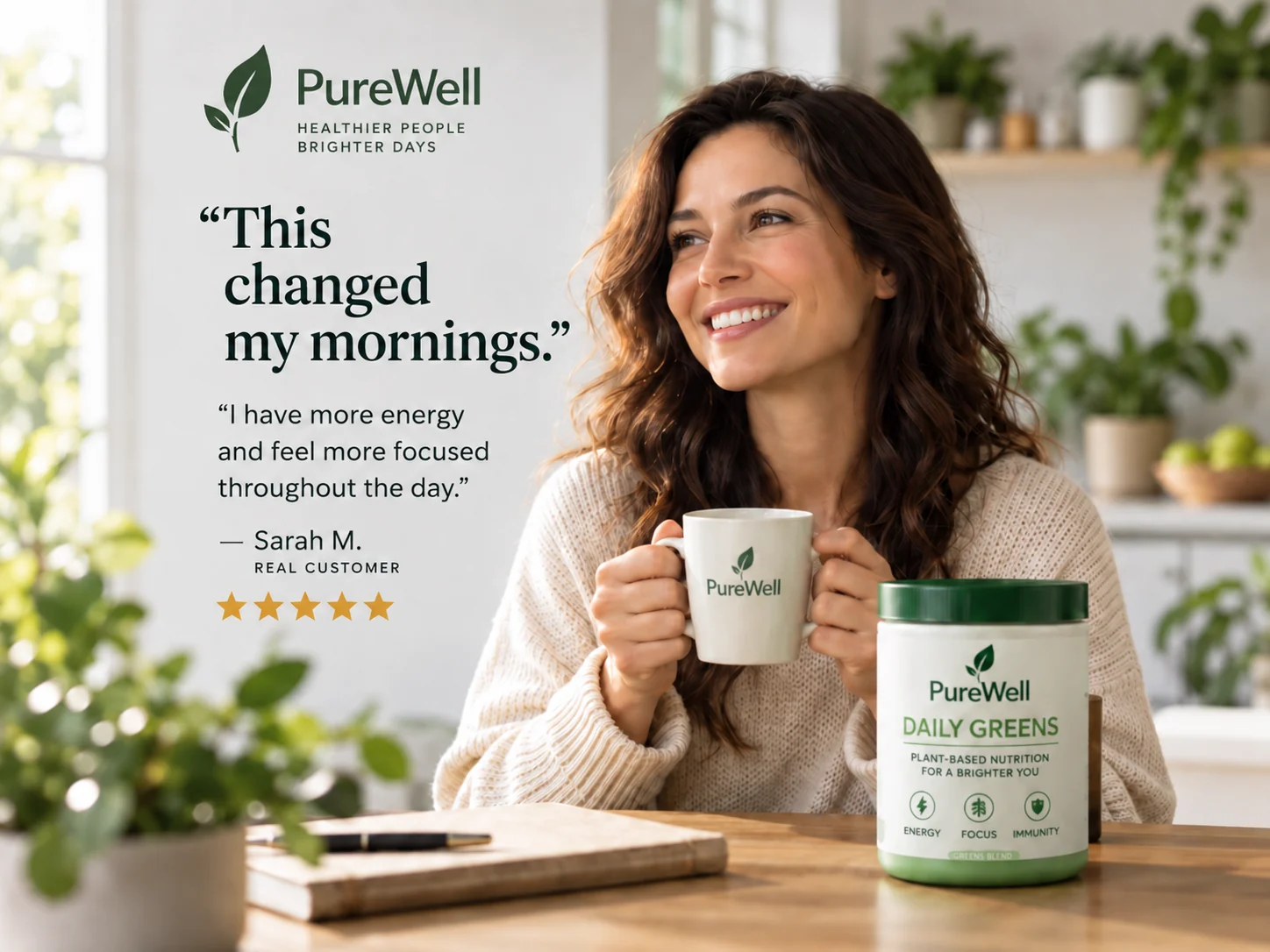 Synthetic PureWell customer testimonial presented as a real customer endorsement